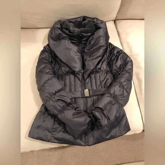 Slate Gray faux fur collar puffer jacket - Picture 6 of 12